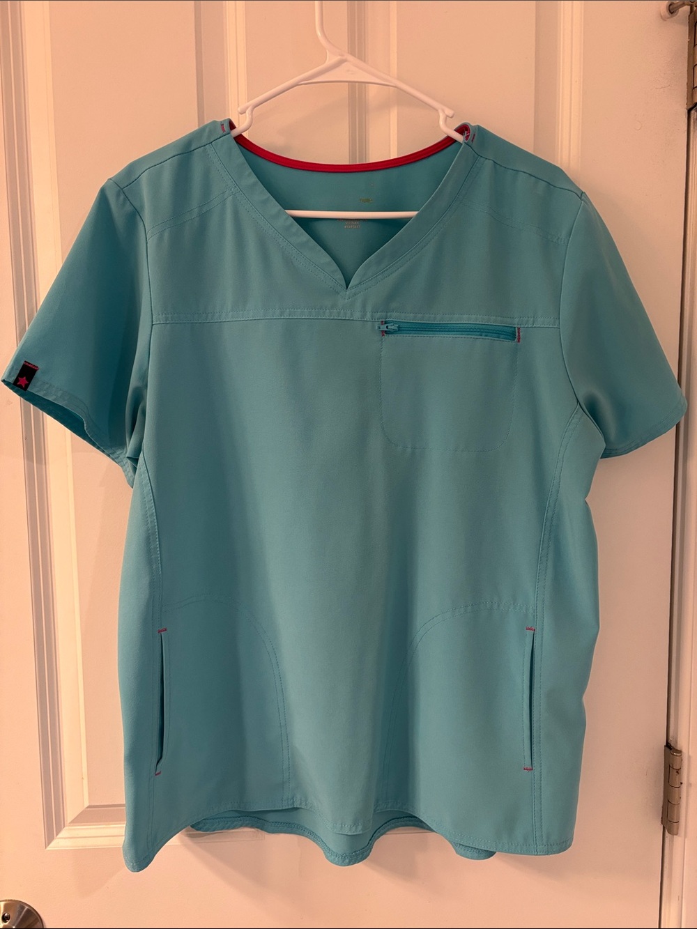Scrubstar Aqua V-Neck Scrub Top with Pink Trim